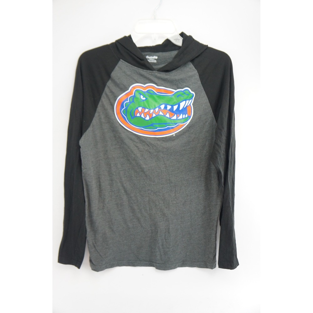 Captivating Florida Gators‎ Hooded T-Shirt Mens M Grey Black Raglan Excellent